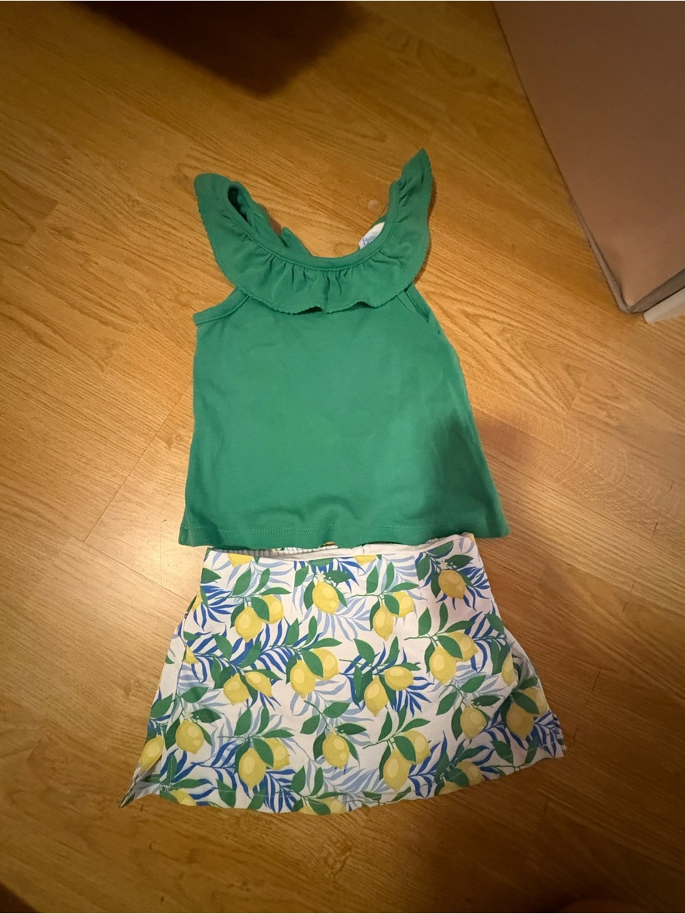 Kids Green Ruffle Tank & Lemon Print Skirt Matching Set